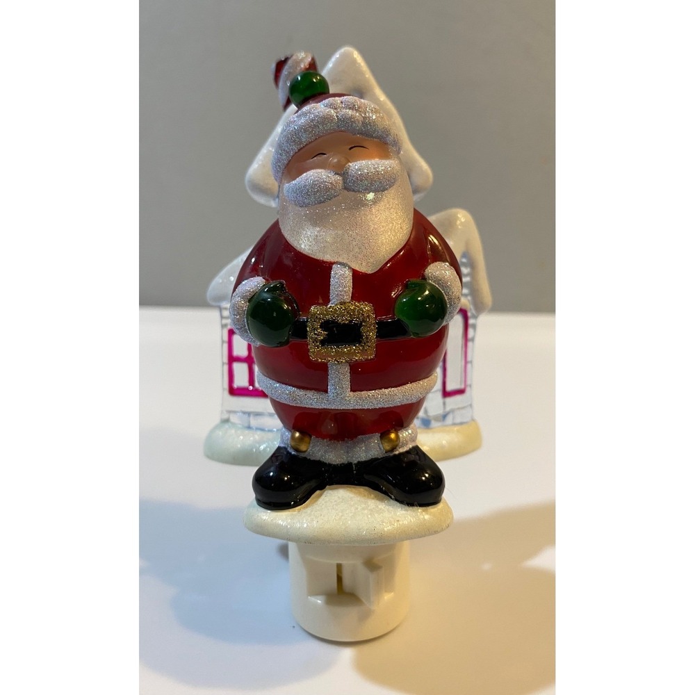 Santa Claus Christmas Night Light Plug In Holiday Decor Glitter Snow‎ Cottage